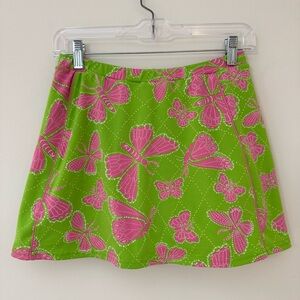 Lilly Pulitzer Vintage Pink & Green Butterfly Print Athletic Tennis Skirt, Sz S